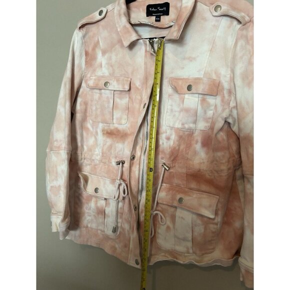 Eden Society Women XL Blush Pink Tie Dye Full Zip Cargo Military Jacket Cotton - Picture 10 of 11